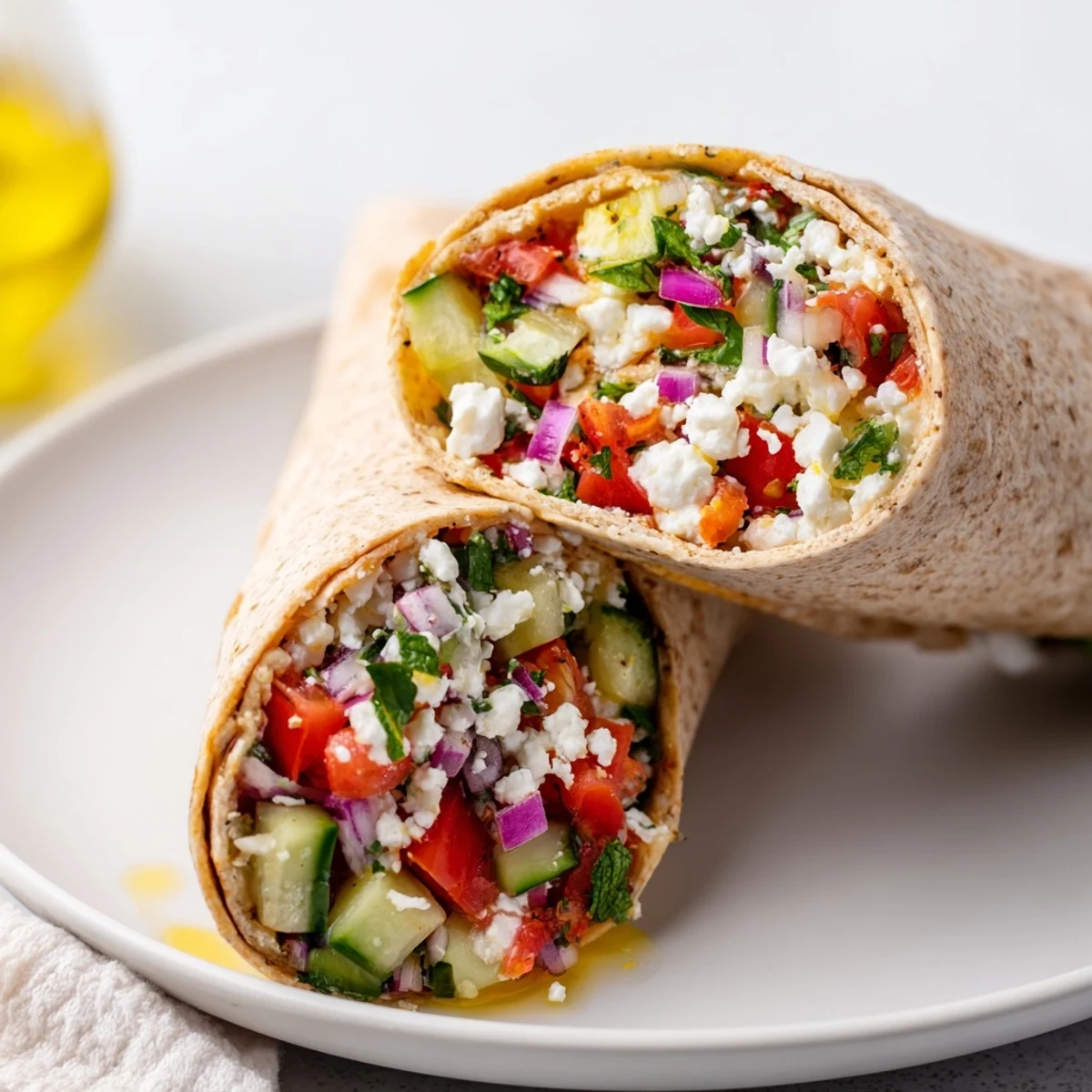 Deliciosas envolturas de gazpacho mediterráneo con vegetales frescos y hierbas aromaticas.  