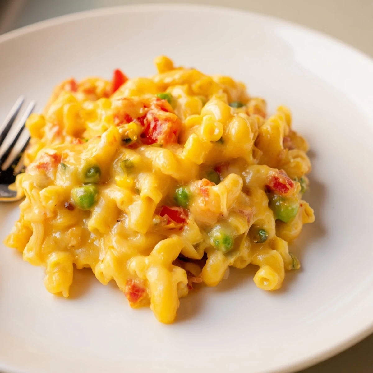 Un plato abundante de macarrones con queso, lleno de sabores mediterráneos.