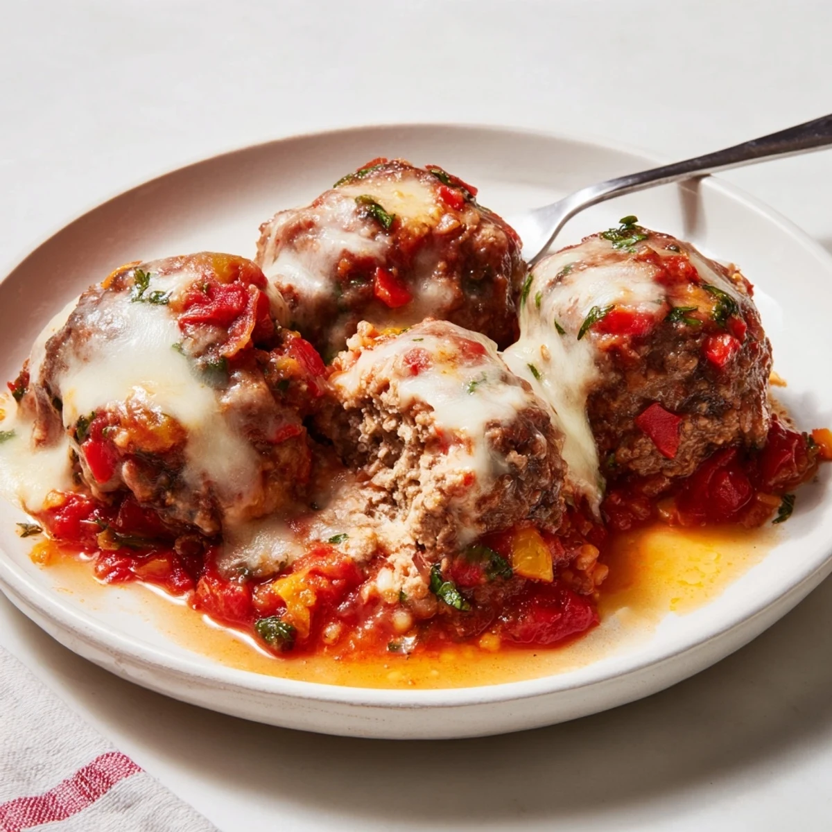 Albóndigas españolas en cazuela, bañadas en salsa de tomate rica y fragante.