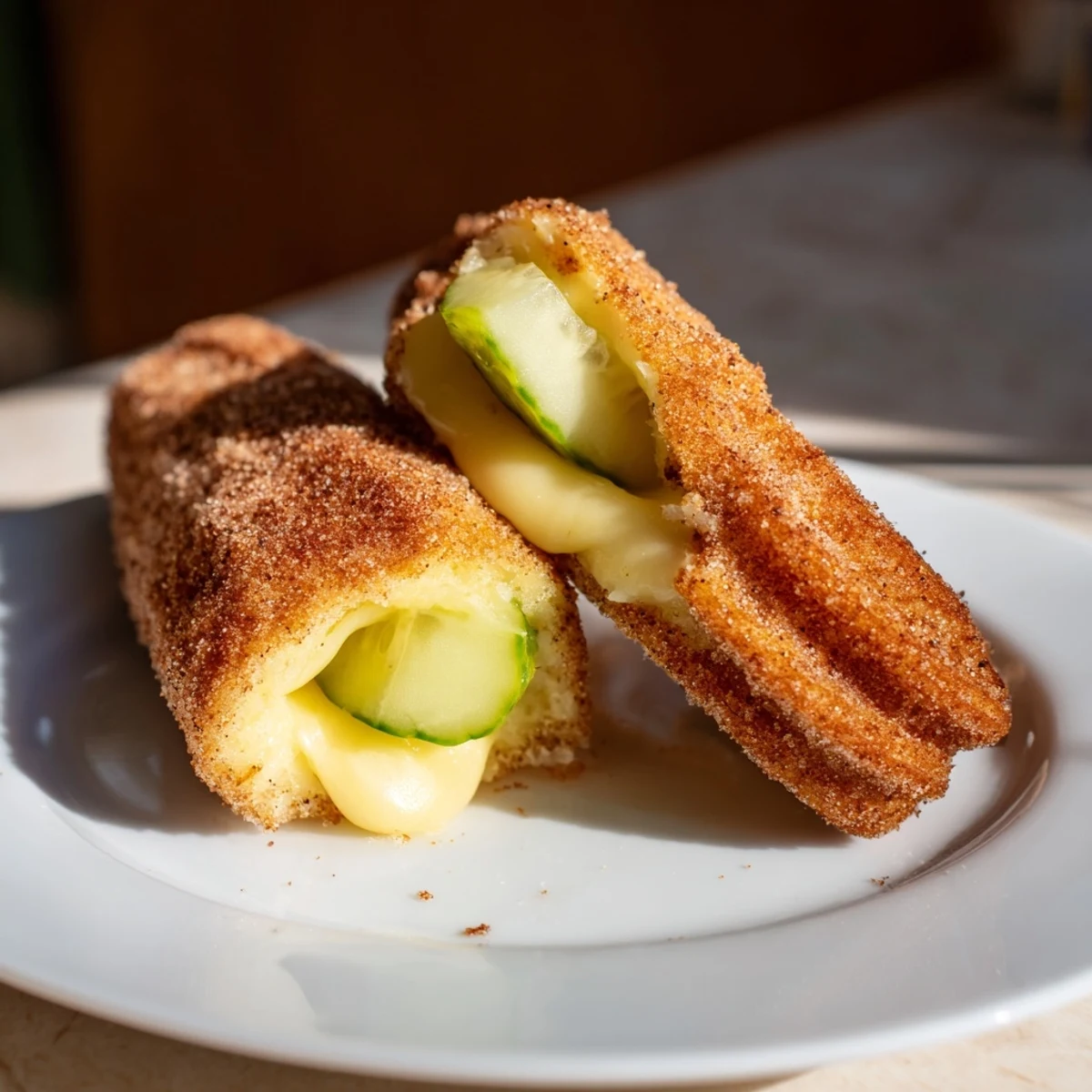 Churro con pickle y queso