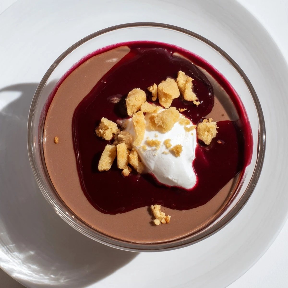 Silky smooth Autumn Chestnut Cream swirled with red wine reduction, ready to serve and enjoy.