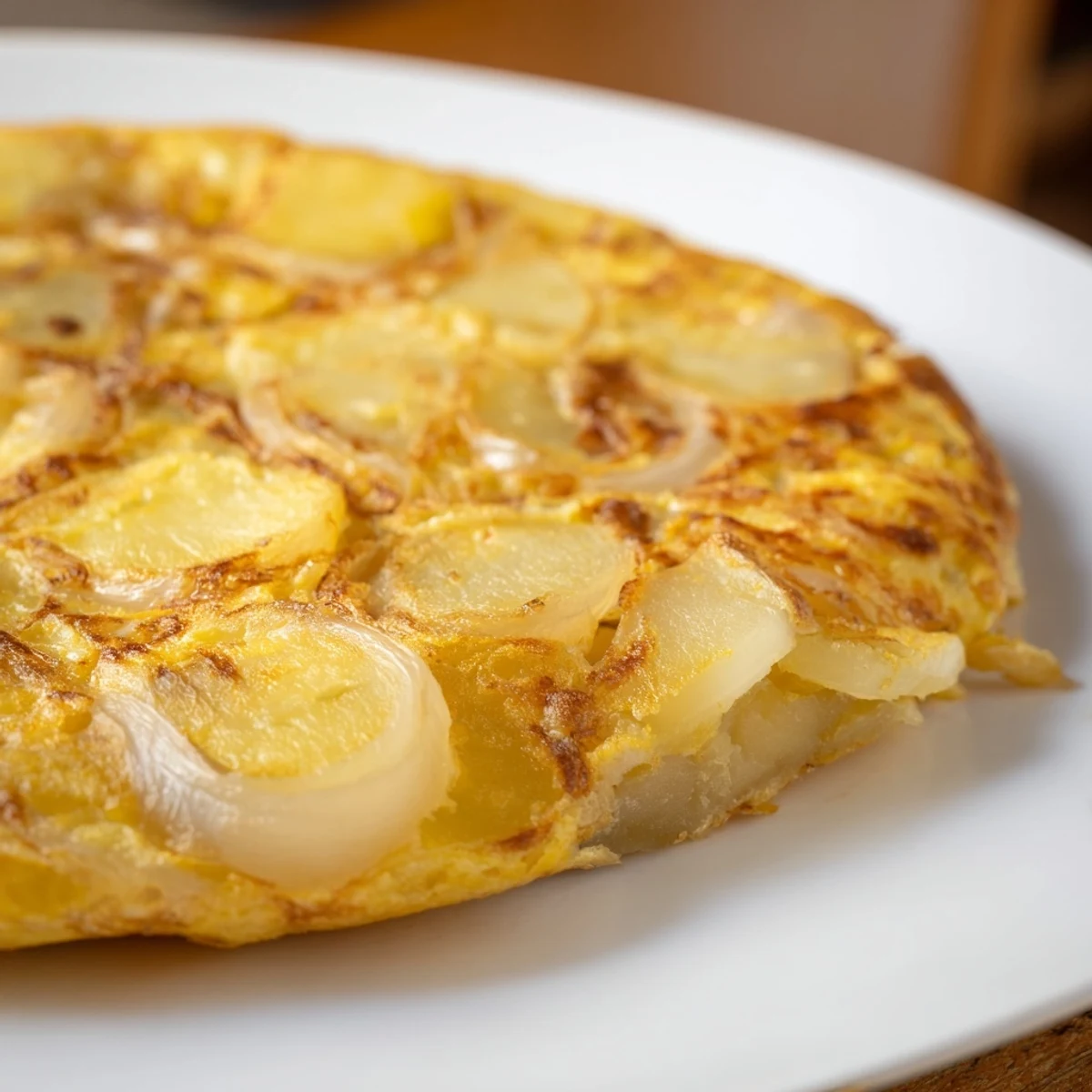 A warm serving of Simplified Tortilla de Patatas, with tender potatoes and onions, ready to be enjoyed.