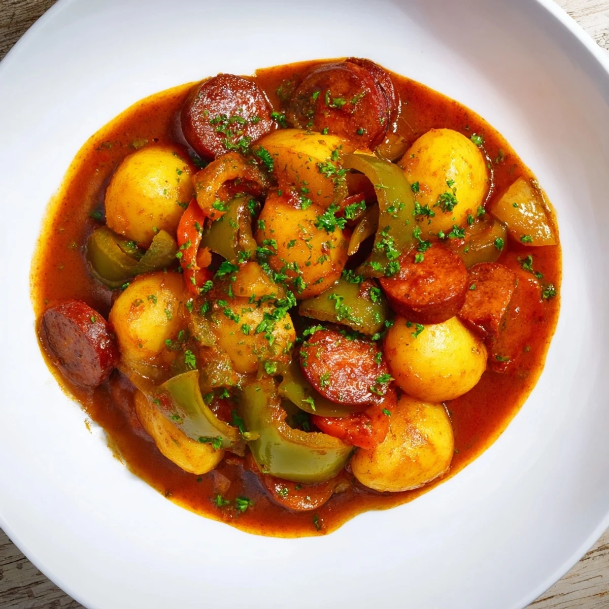 Steaming bowl of Patatas a la Riojana, a rustic Spanish potato and chorizo stew.