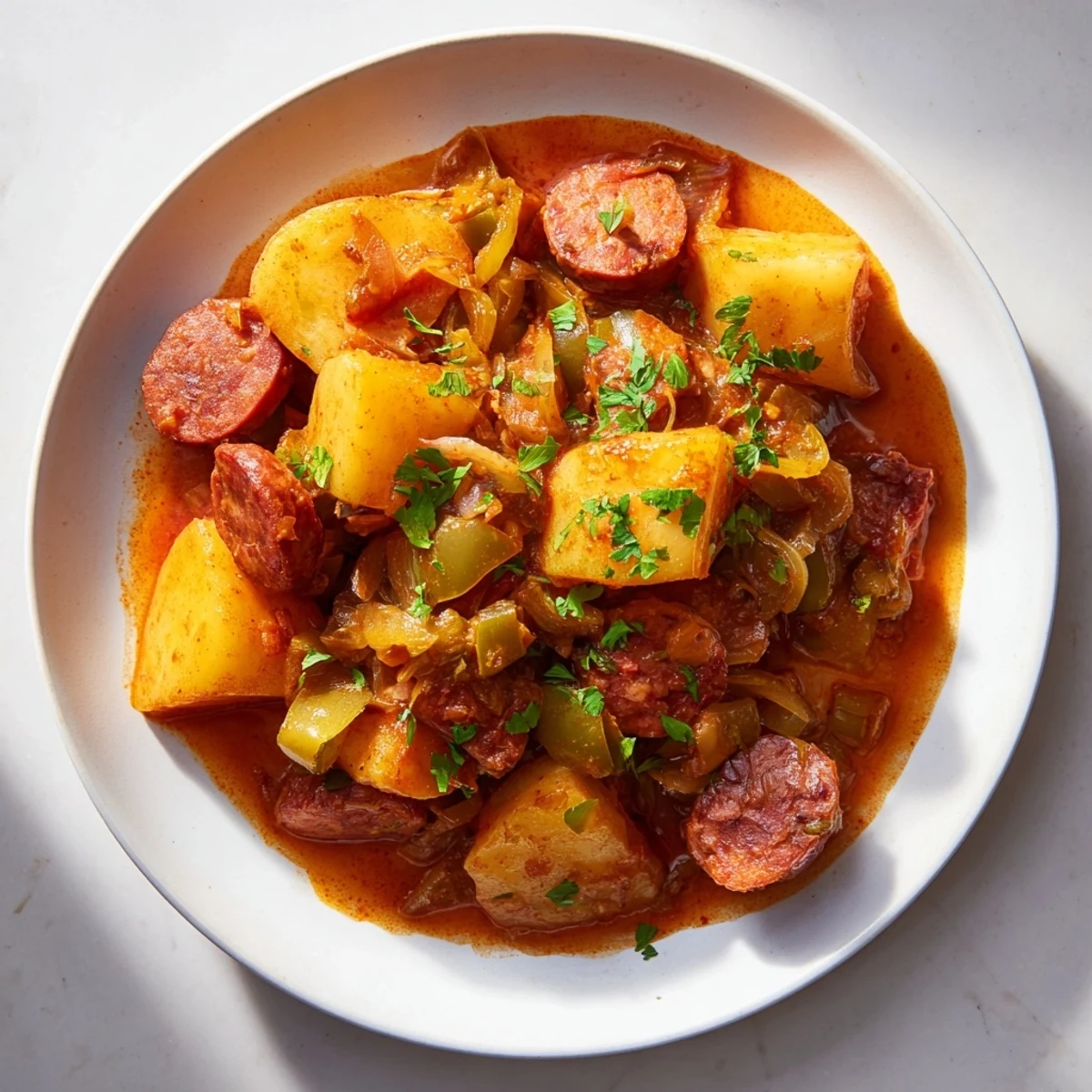 Enjoy a hearty serving of Patatas a la Riojana, perfect for a warming, flavorful dinner.