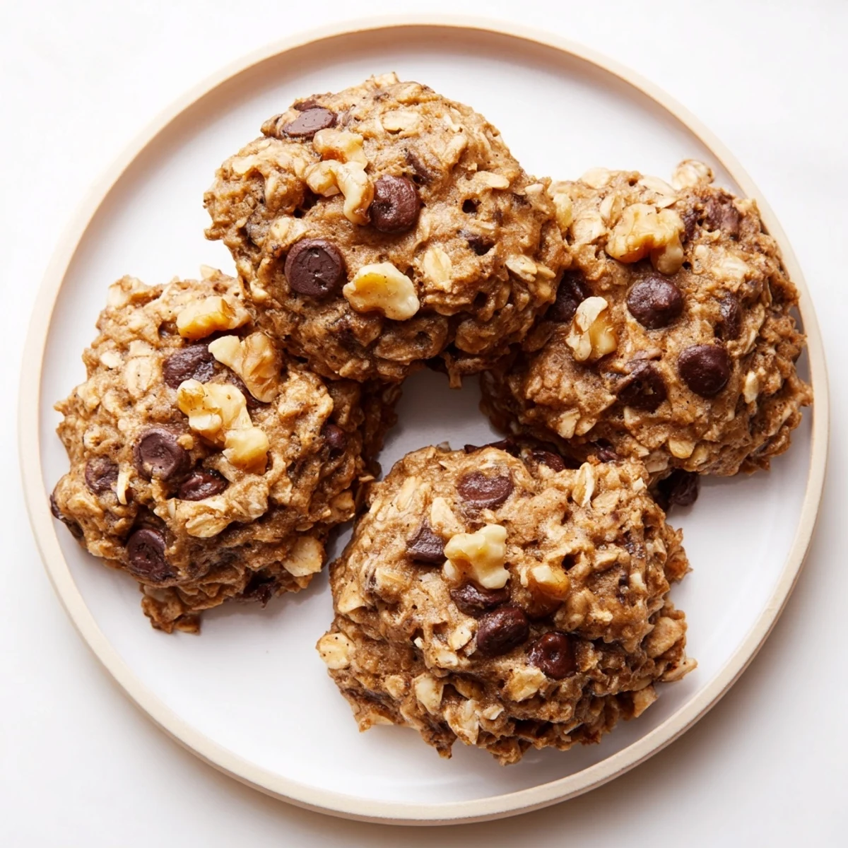 A close-up shot of warm, delicious Banana-Oat Cookies, perfect for a healthy afternoon snack.