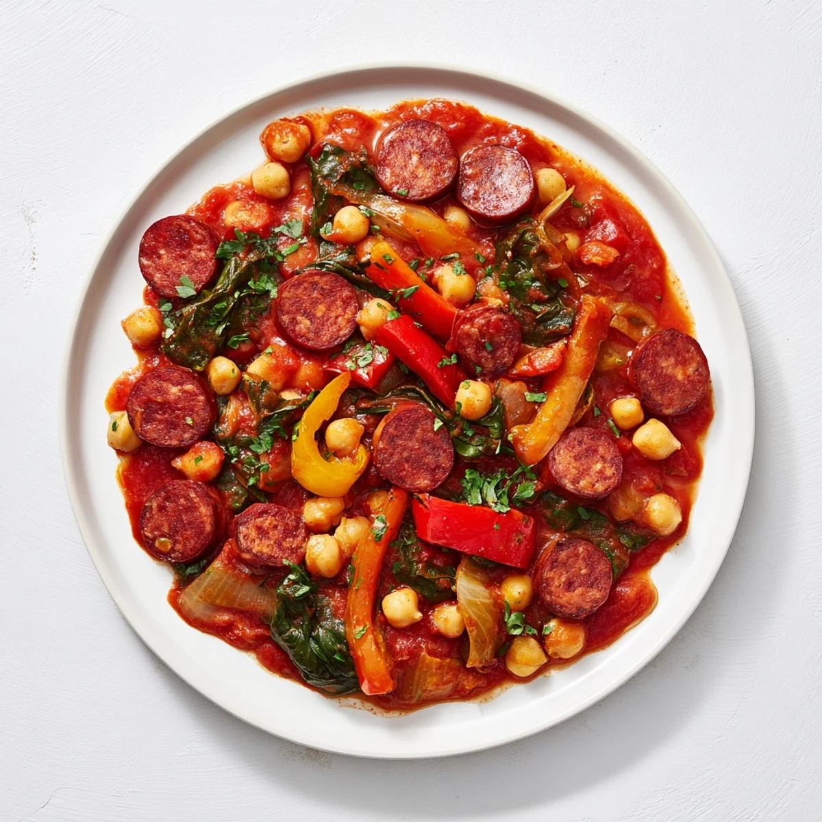 Smoky chorizo slices and chickpeas simmer in this easy Quickest Chorizo and Chickpea Stew recipe.