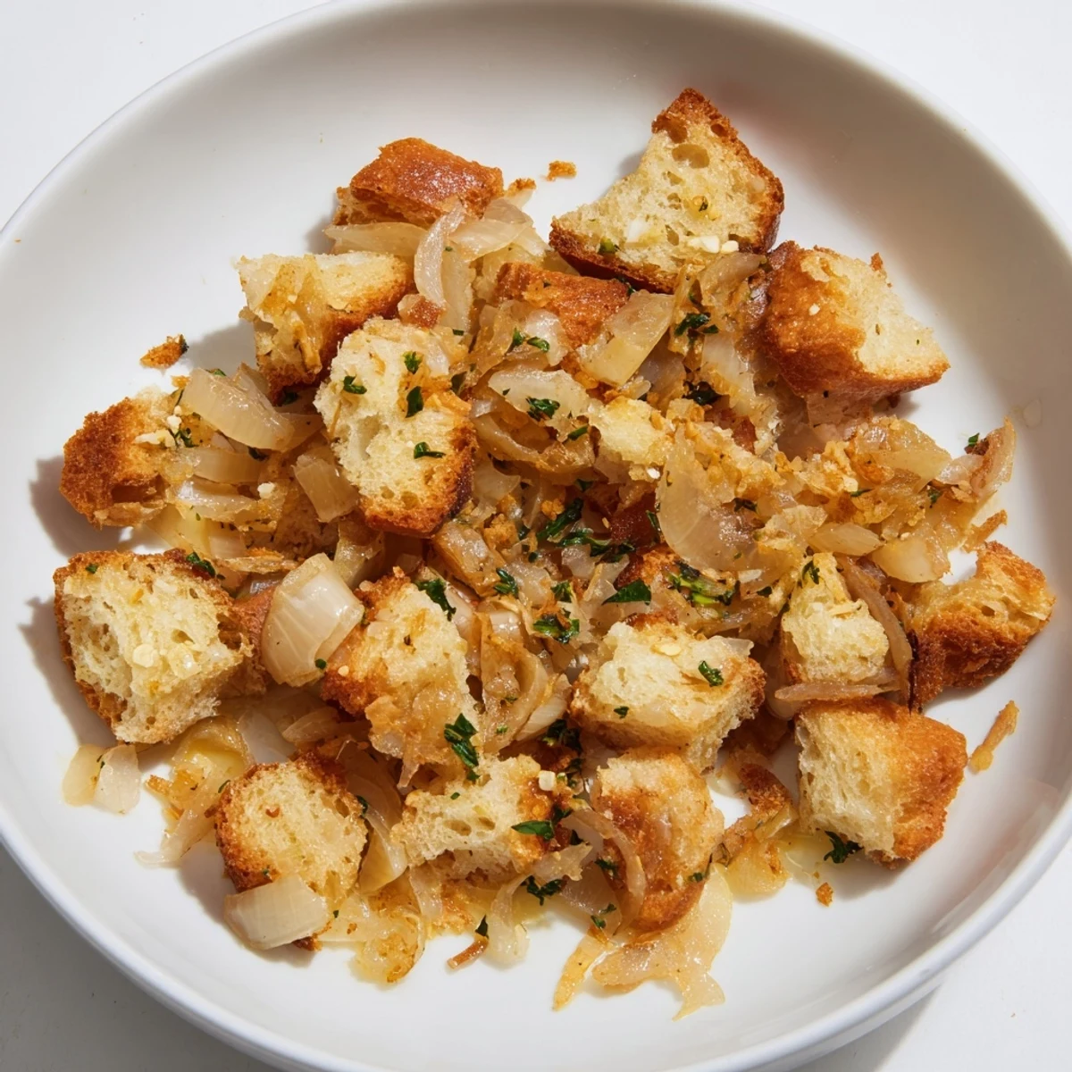 A pan of flavorful Zero Waste Garlic and Breadcrumb Migas: perfect for breakfast or a hearty vegetarian meal.