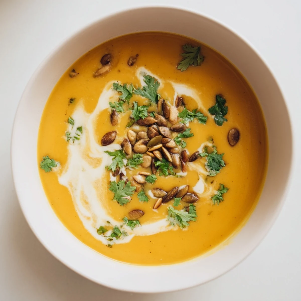 Warm, spicy Creamy Pumpkin & Curry Winter Soup served in a rustic bowl, ideal for chilly autumn nights.