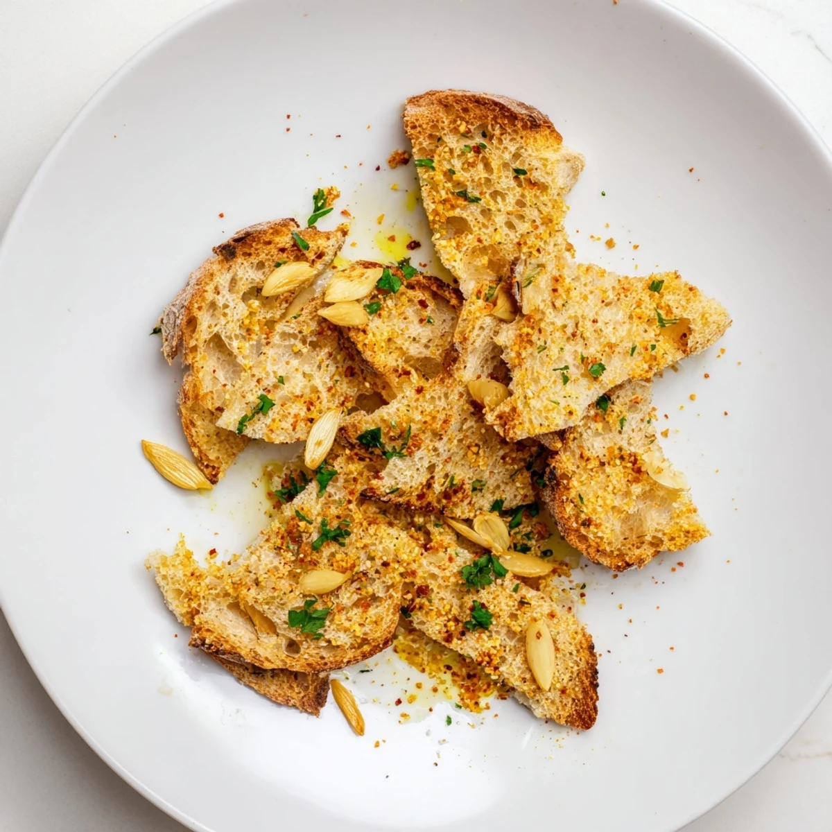 Crispy, golden Zero Waste Garlic and Breadcrumb Migas, a delicious vegetarian breakfast served warm.