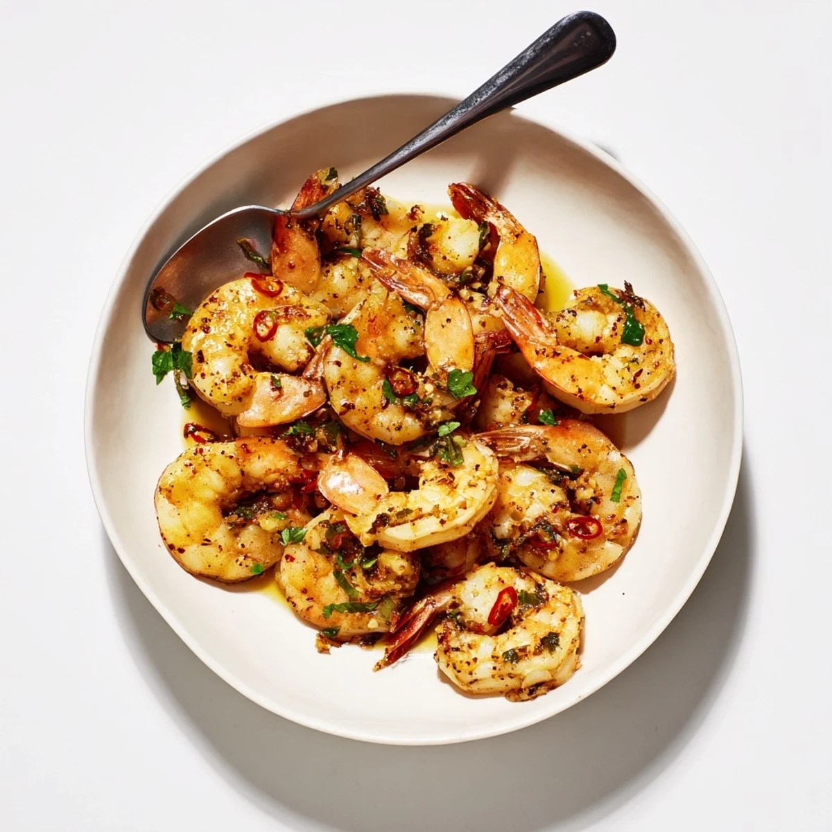 Freshly made Quick Shrimp and Garlic Oil Dip, garnished with parsley, ready for an appetizer spread.