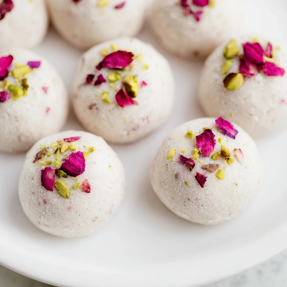 Quick Mazapán Rose Candy, presented attractively, shows tiny pink candies sprinkled with rose petals for a sweet delight.