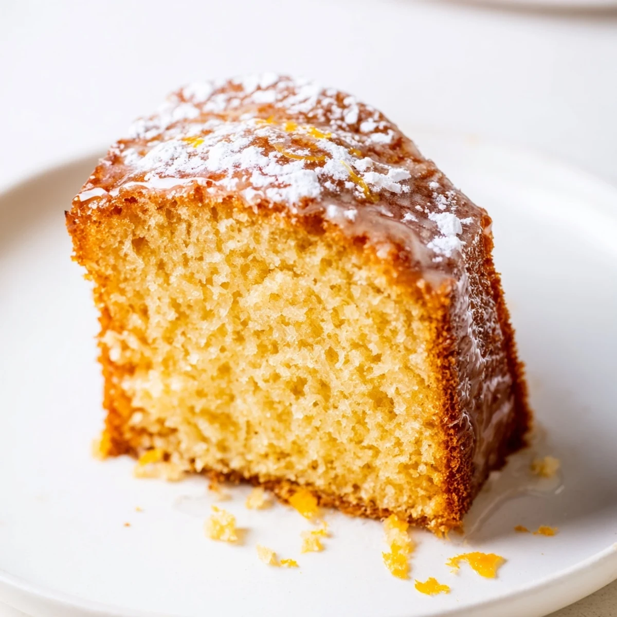 A golden slice of Budget Spanish Honey Cake, perfect with a dusting of powdered sugar.