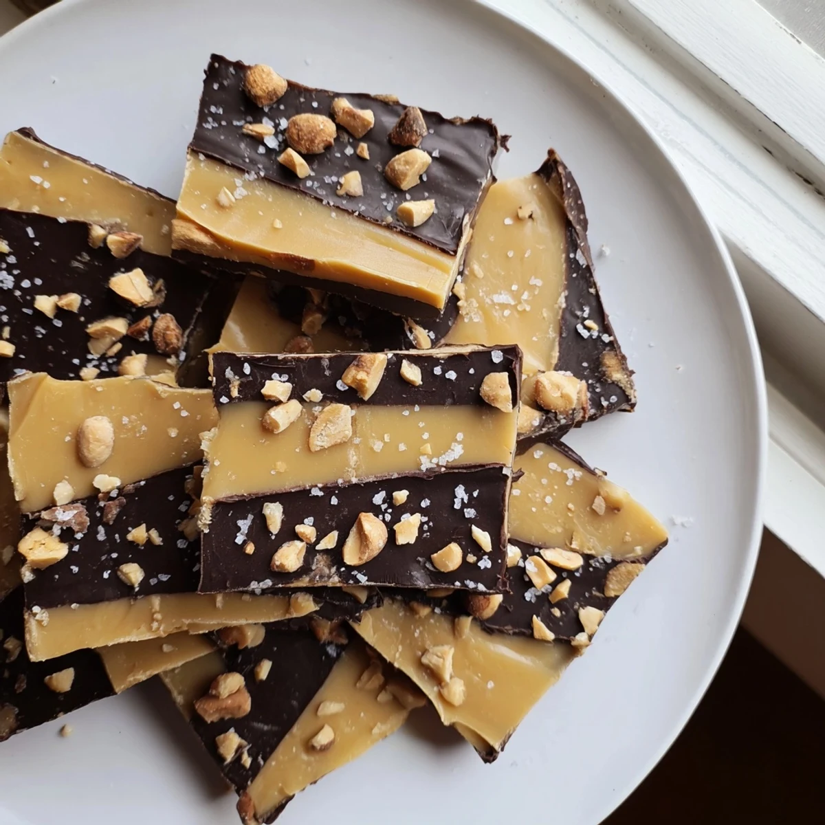 Creamy Yema Candy Bark, a luscious Filipino dessert with layers of glossy fudge and chocolate.