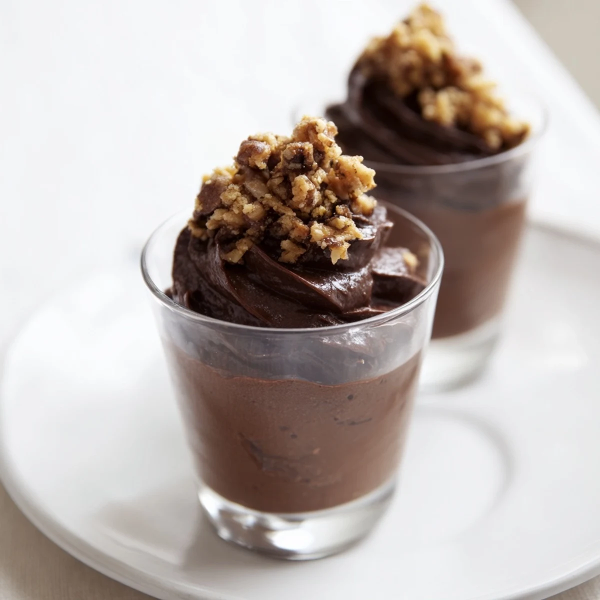 Rich, dark chocolate Express Turrón Chocolate Mousse topped with a sprinkle of toasted almonds.