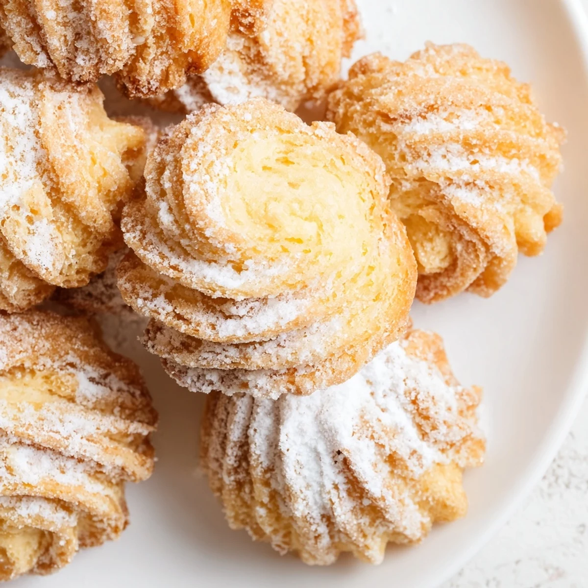 Golden, crispy air fryer Ensaimada Bites, layered with butter, perfect for a sweet brunch treat.