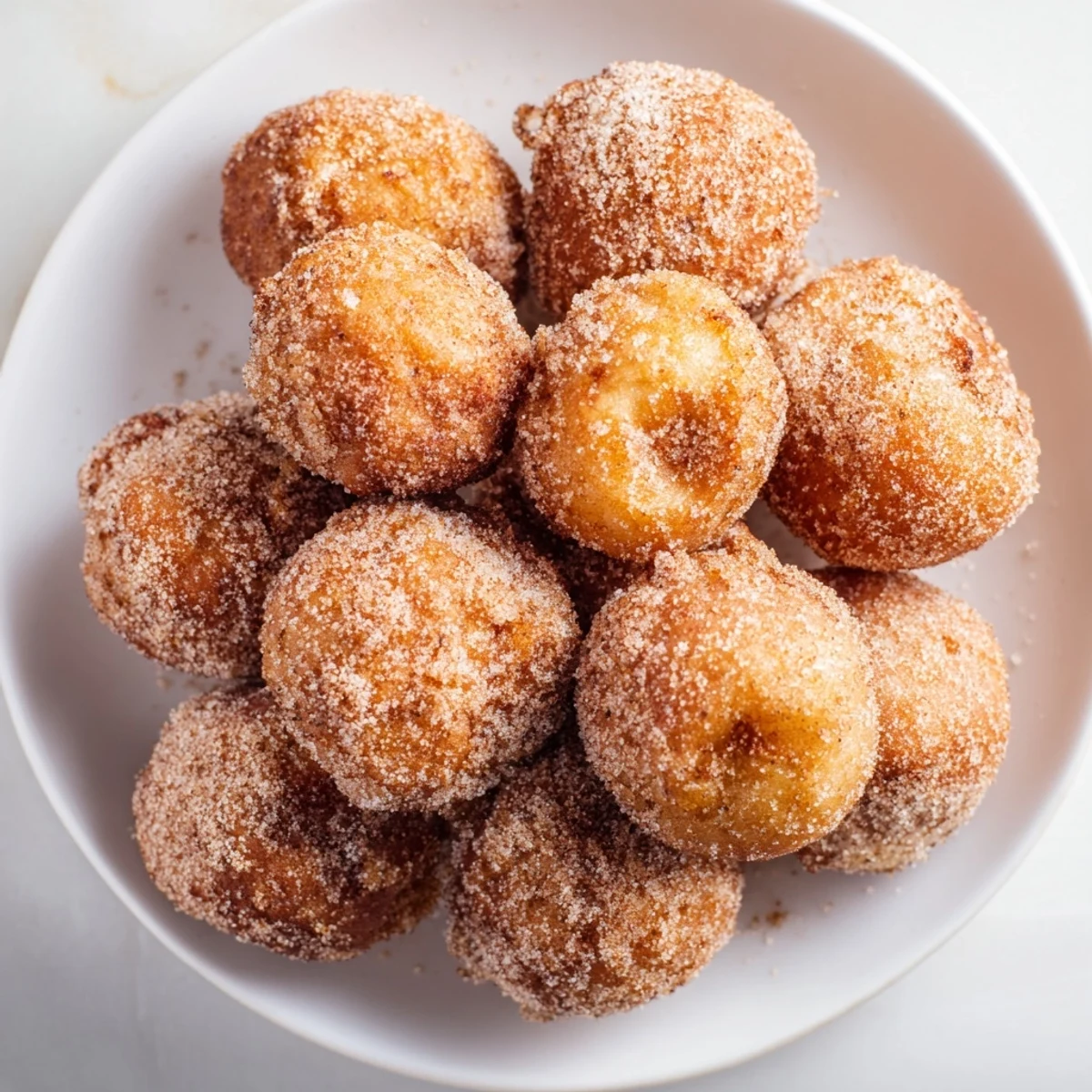 Golden-brown air fryer churro dough bites, perfectly coated in cinnamon sugar, ready to be enjoyed.