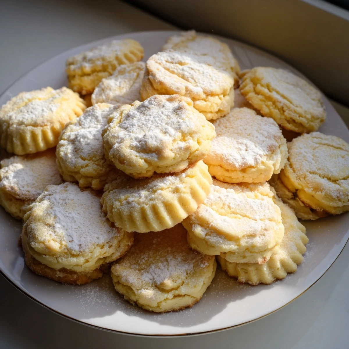 Golden, crumbly Simplified Polvorones ready to eat, dusted with powdered sugar, the perfect treat.