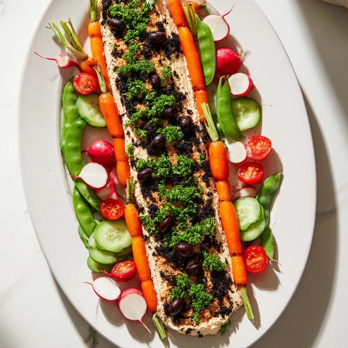 Beautiful, gluten-free Carrot Patch Veggie Board appetizer, perfect for Easter or parties.