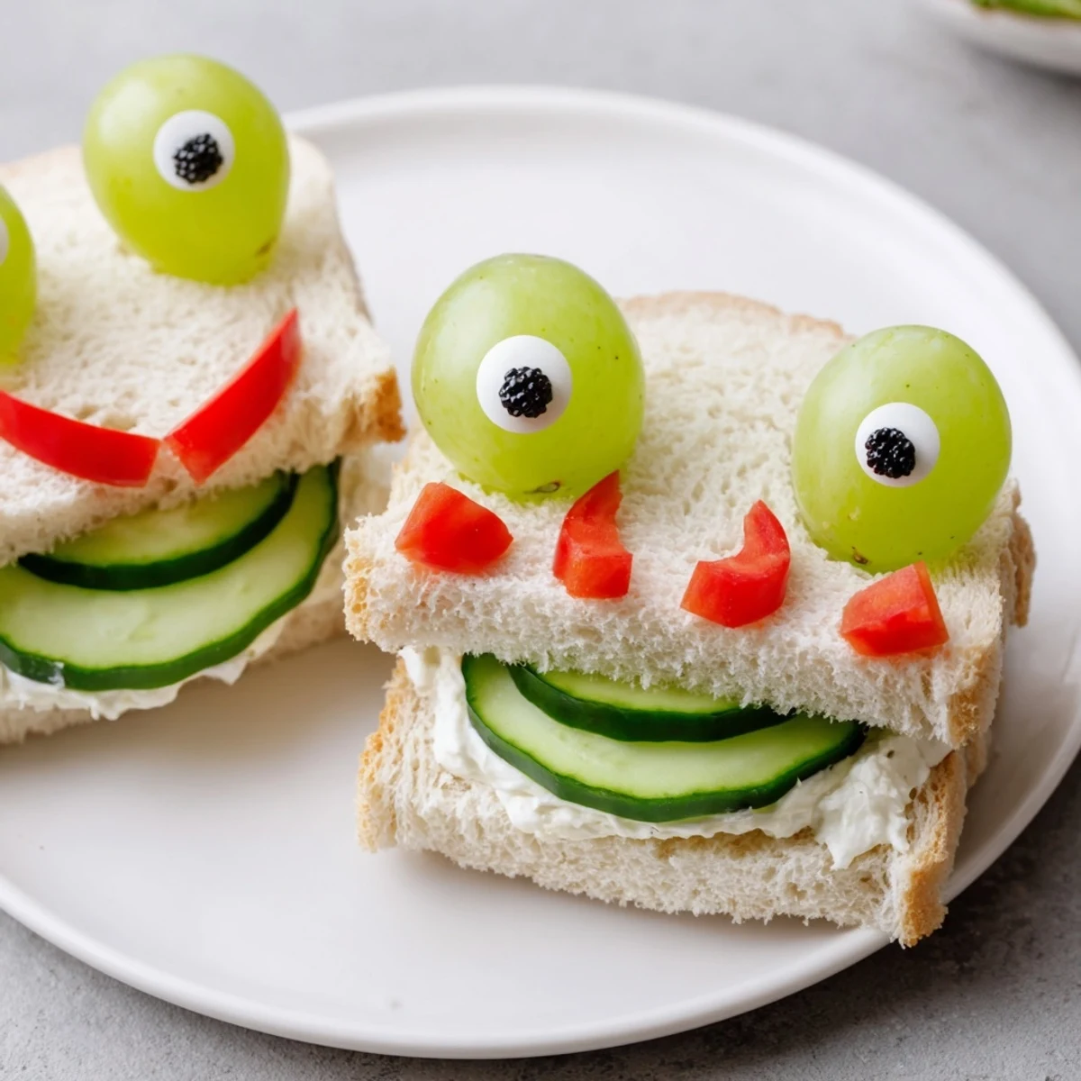 Delightful Prince Charming Froggy Sandwich cutouts, ready to eat and full of fresh, colorful fillings.