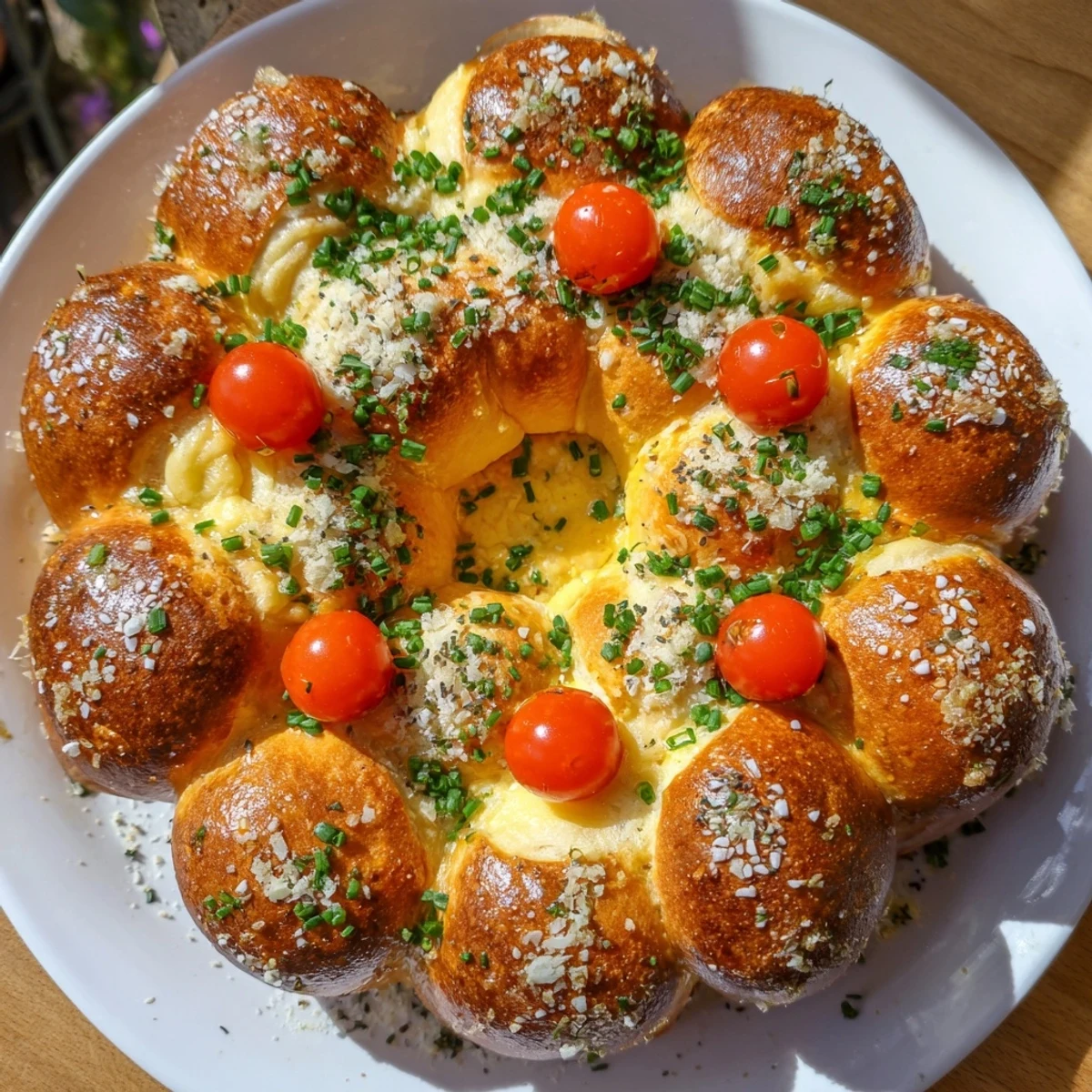 Pretzel Joy Wreath Appetizer Ring, a golden wreath of soft pretzels with melted cheese filling, looks delicious.