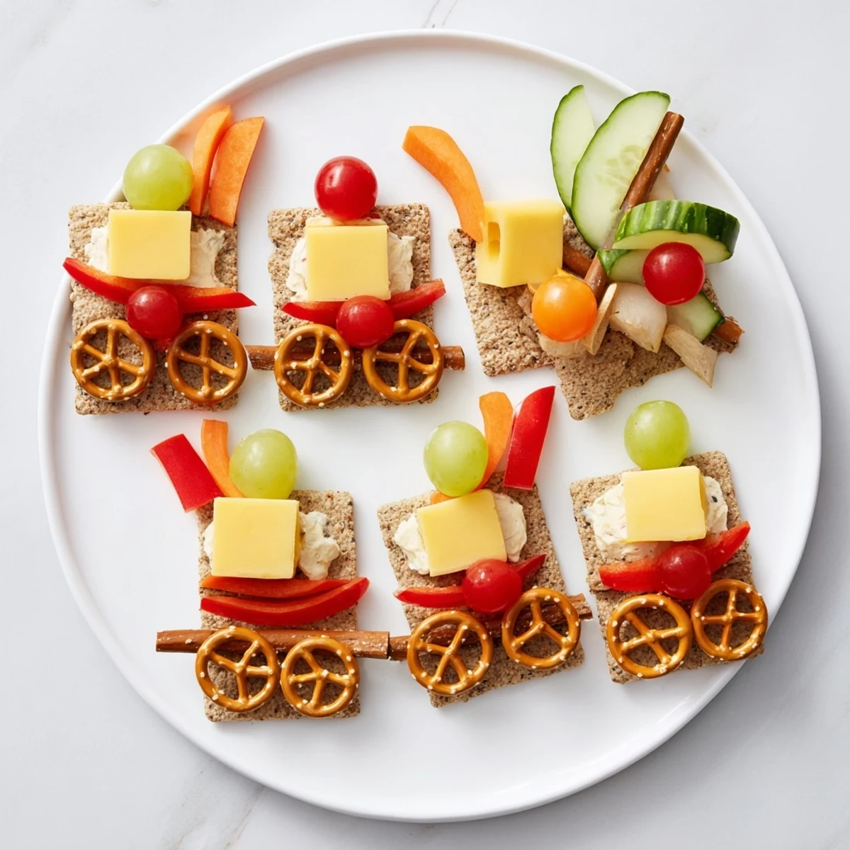 Choo Choo Train Snack Track: A colorful and fun snack train platter filled with fresh fruits and veggies.