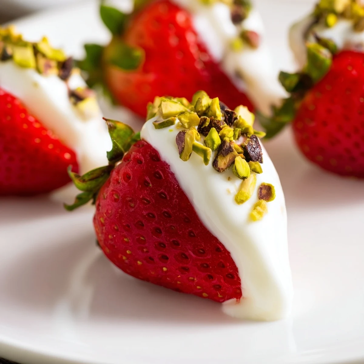 A close-up of Yogurt Dipped Strawberry Half-Circles, chilled and ready for a refreshing treat, so delicious.
