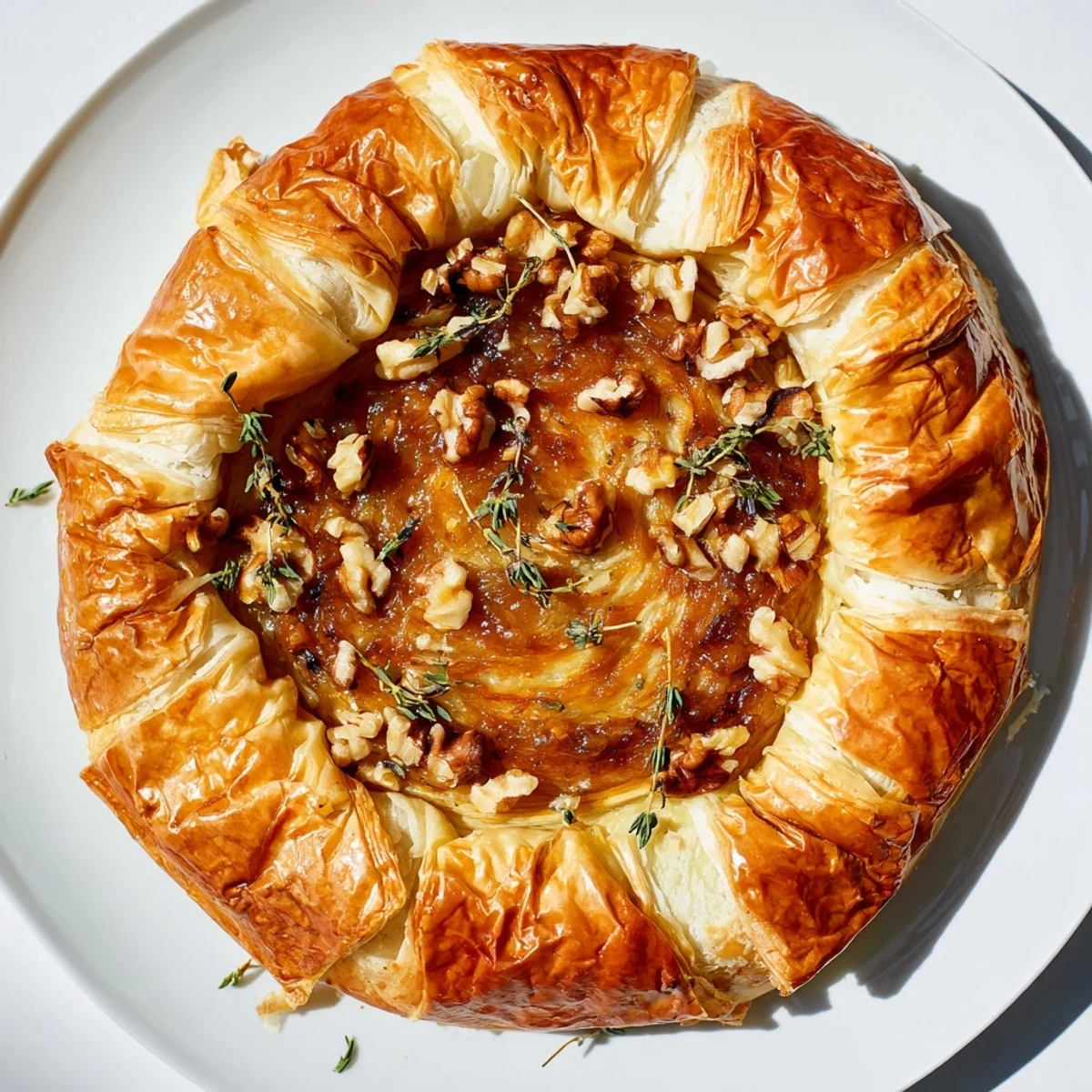 Warm, golden baked Brie with fig jam swirl, presented with crackers, a perfect appetizer.