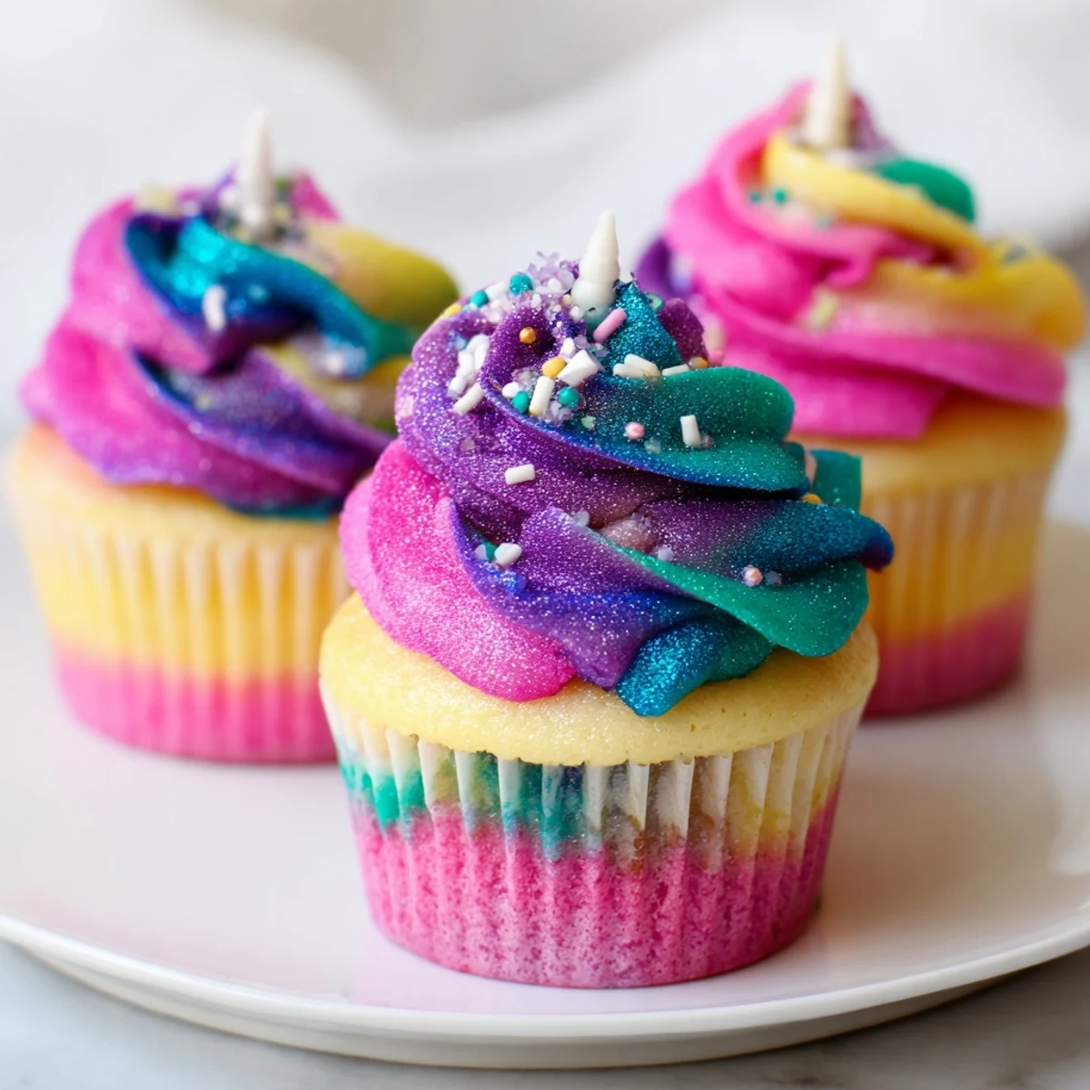 A vibrant display of Magical Unicorn Dessert Table treats piled high for a celebration.