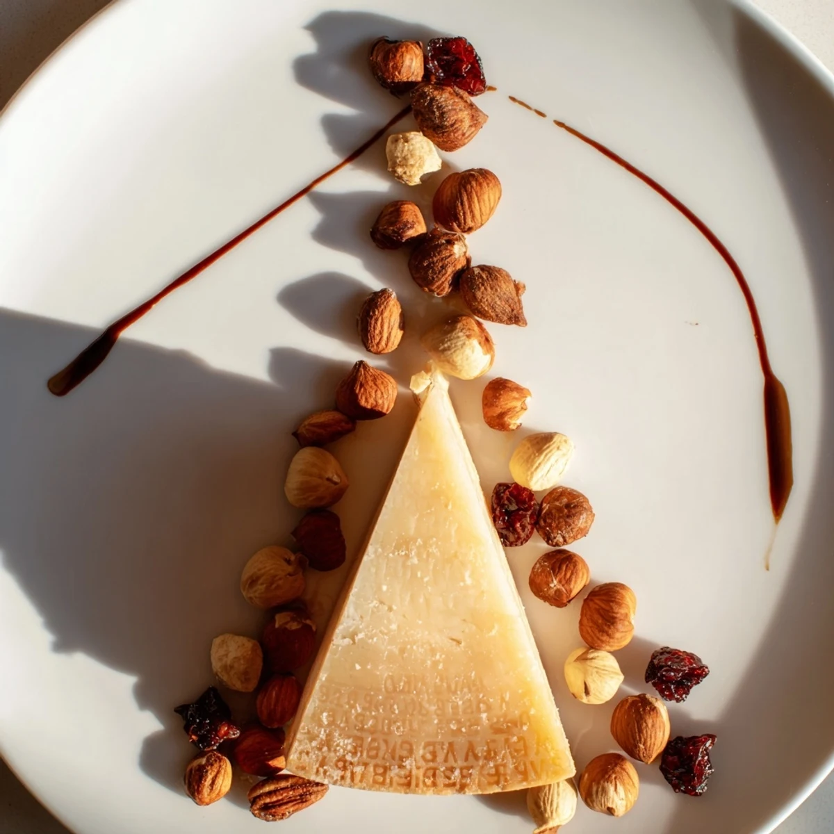 Magnificent close-up of The Sundial cheese board visually representing a clock with nuts and cheese.