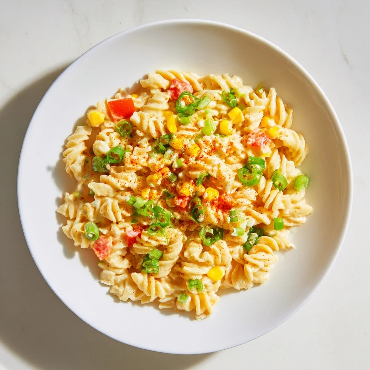 A close-up of the flavorful One-Pot Mexican Street Corn Pasta, ready to be served.