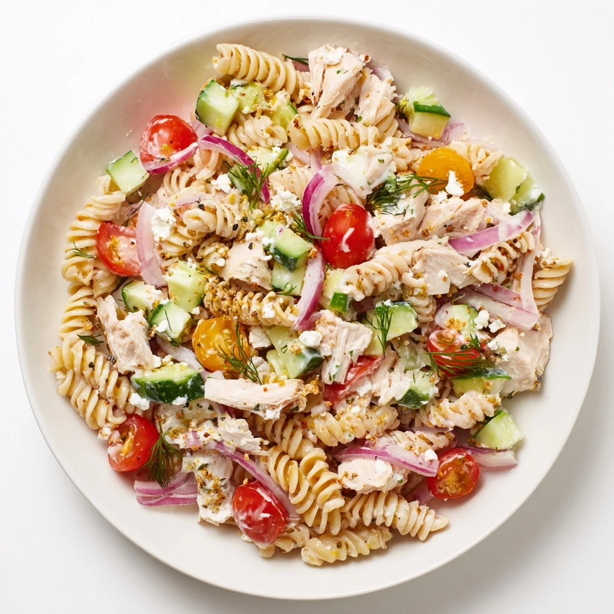 Everything Bagel Chicken Pasta Salad: A creamy pasta salad featuring chicken and vibrant veggies, perfect for a picnic.