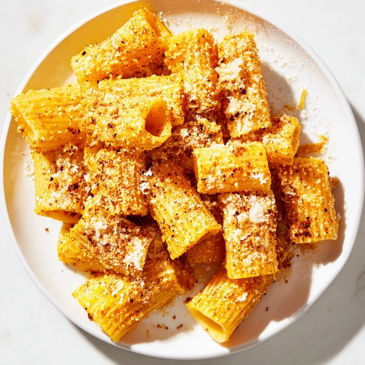 Crispy, golden Parmesan pasta chips, perfectly air-fried, ready to savor with dipping marinara.