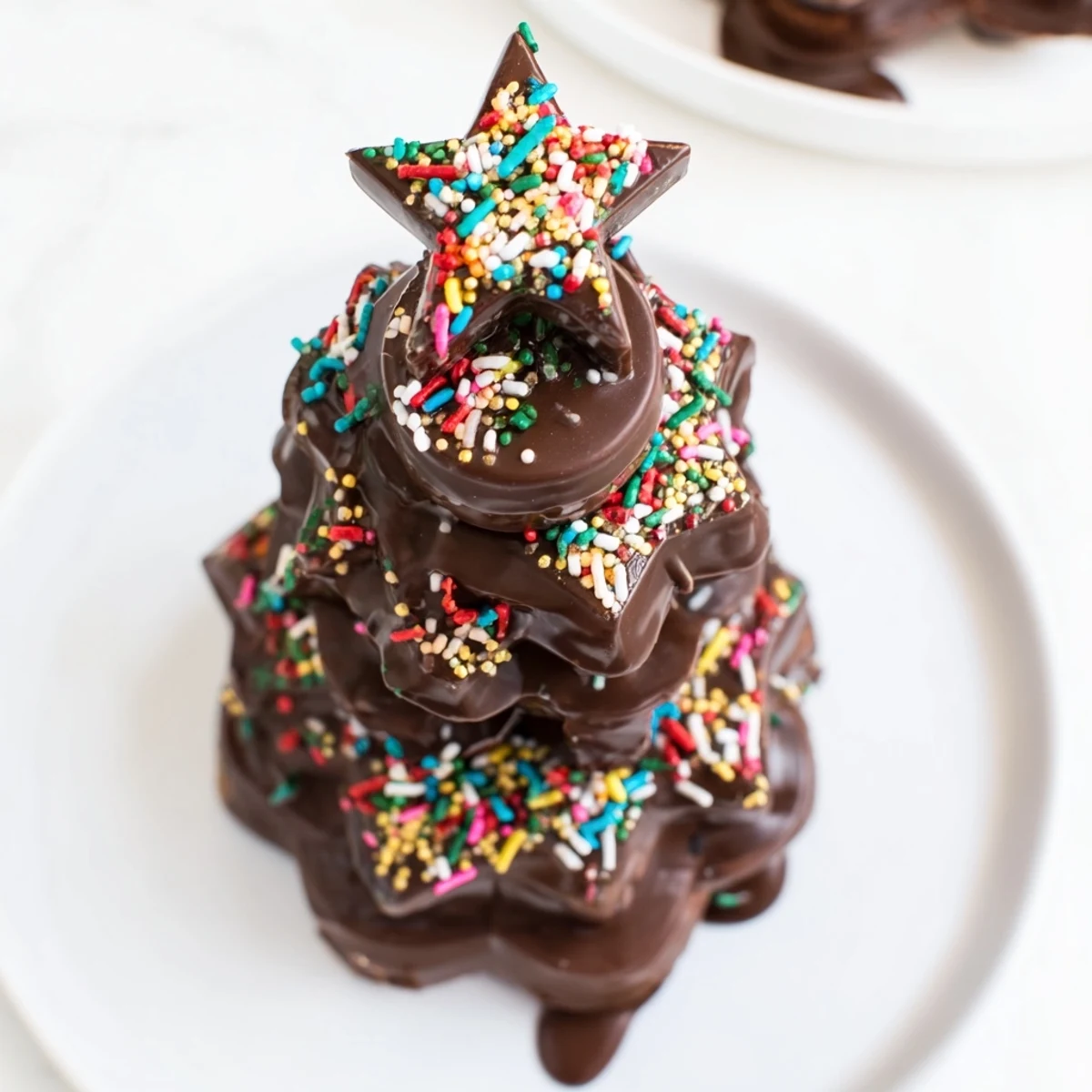 These Chocolate Kinder Christmas Trees look so delicious, with melted chocolate and festive sprinkles on top.