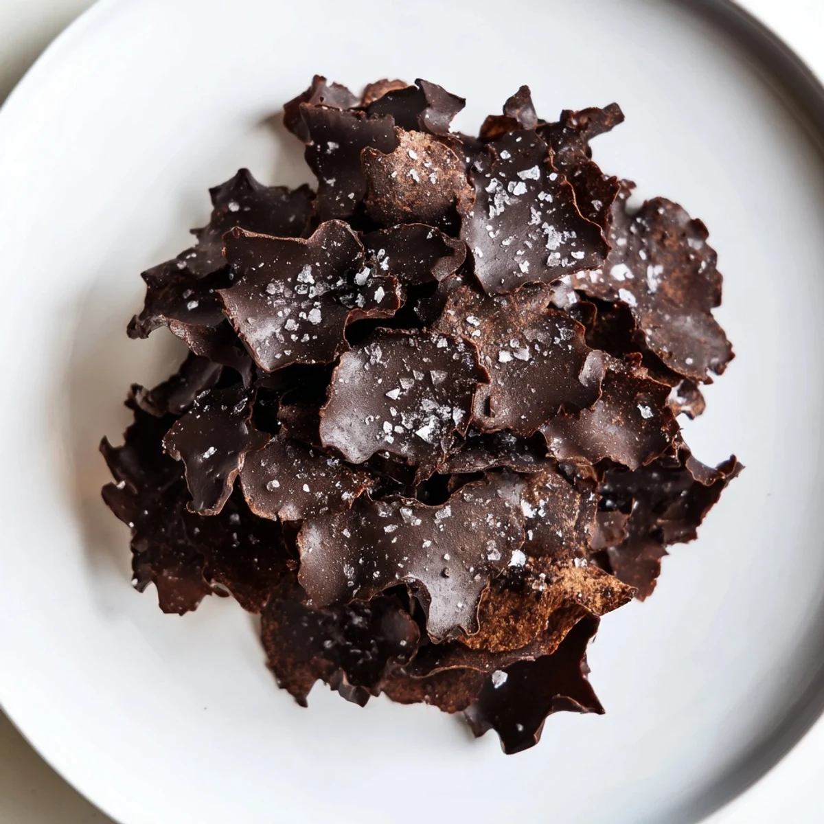 Crispy potato chips covered in dark chocolate, sea salt–sprinkled Chocolate Potato Chip Bark.