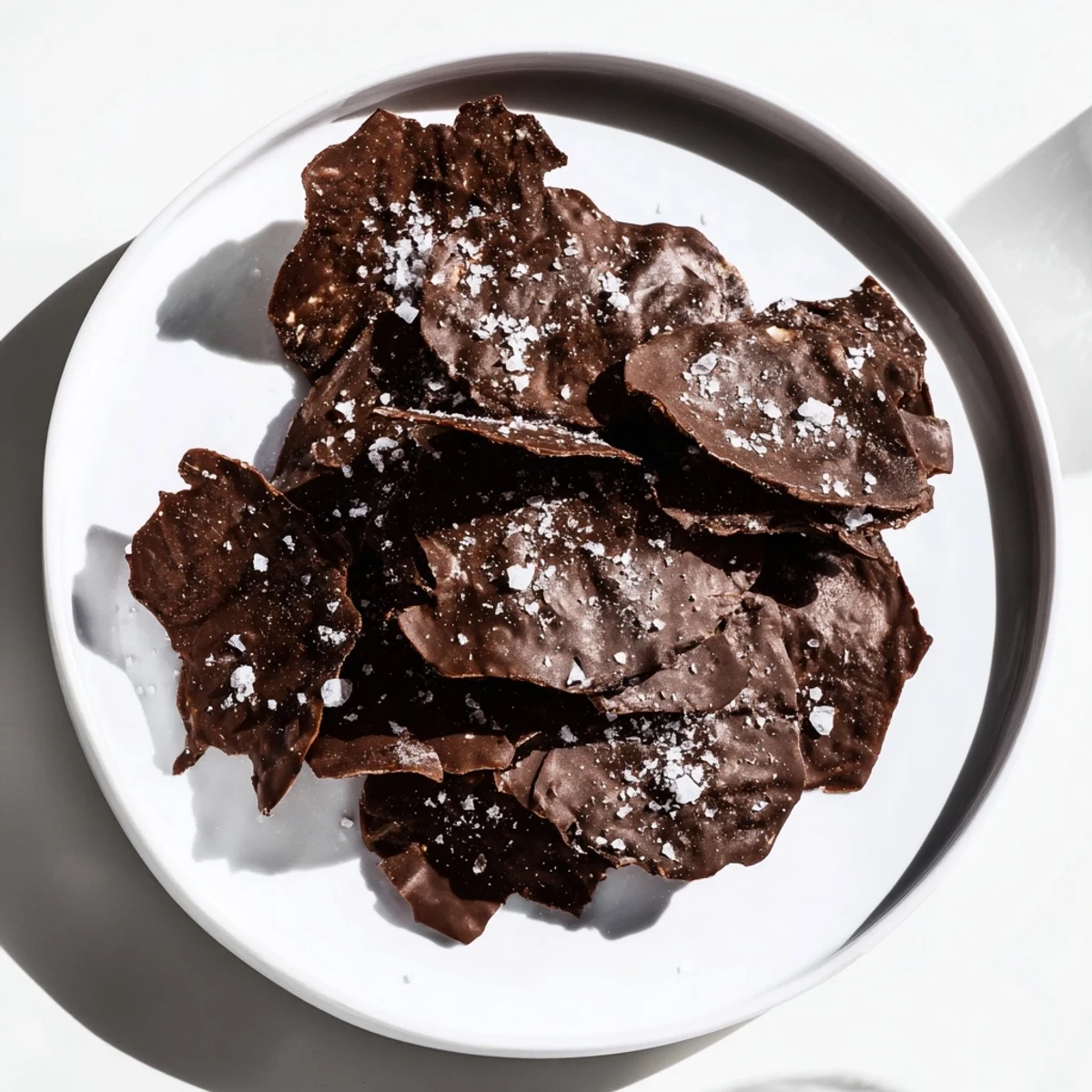 A close-up of freshly broken Chocolate Potato Chip Bark, showcasing its layers of chocolate and chips.