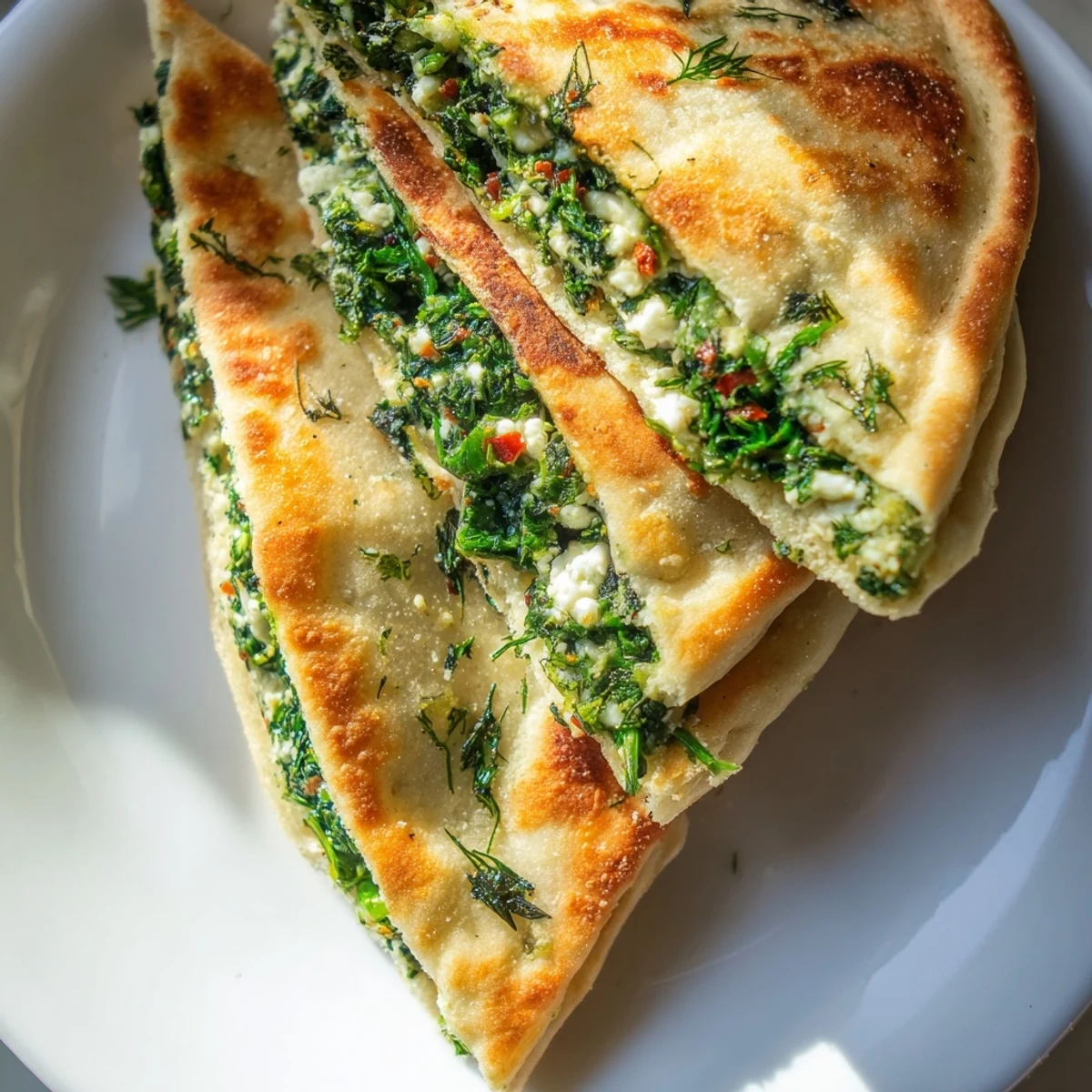 Freshly baked Turkish Spinach & Feta Flatbread, showcasing a warm, flaky, golden crust and tempting filling.