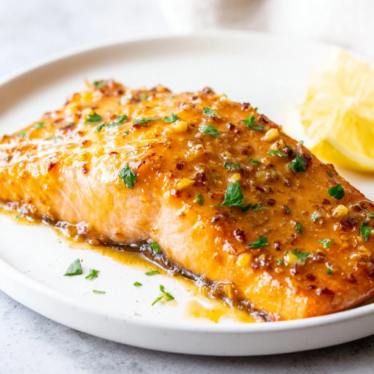 Perfectly cooked honey garlic glazed salmon, a quick and easy recipe for a delicious dinner.