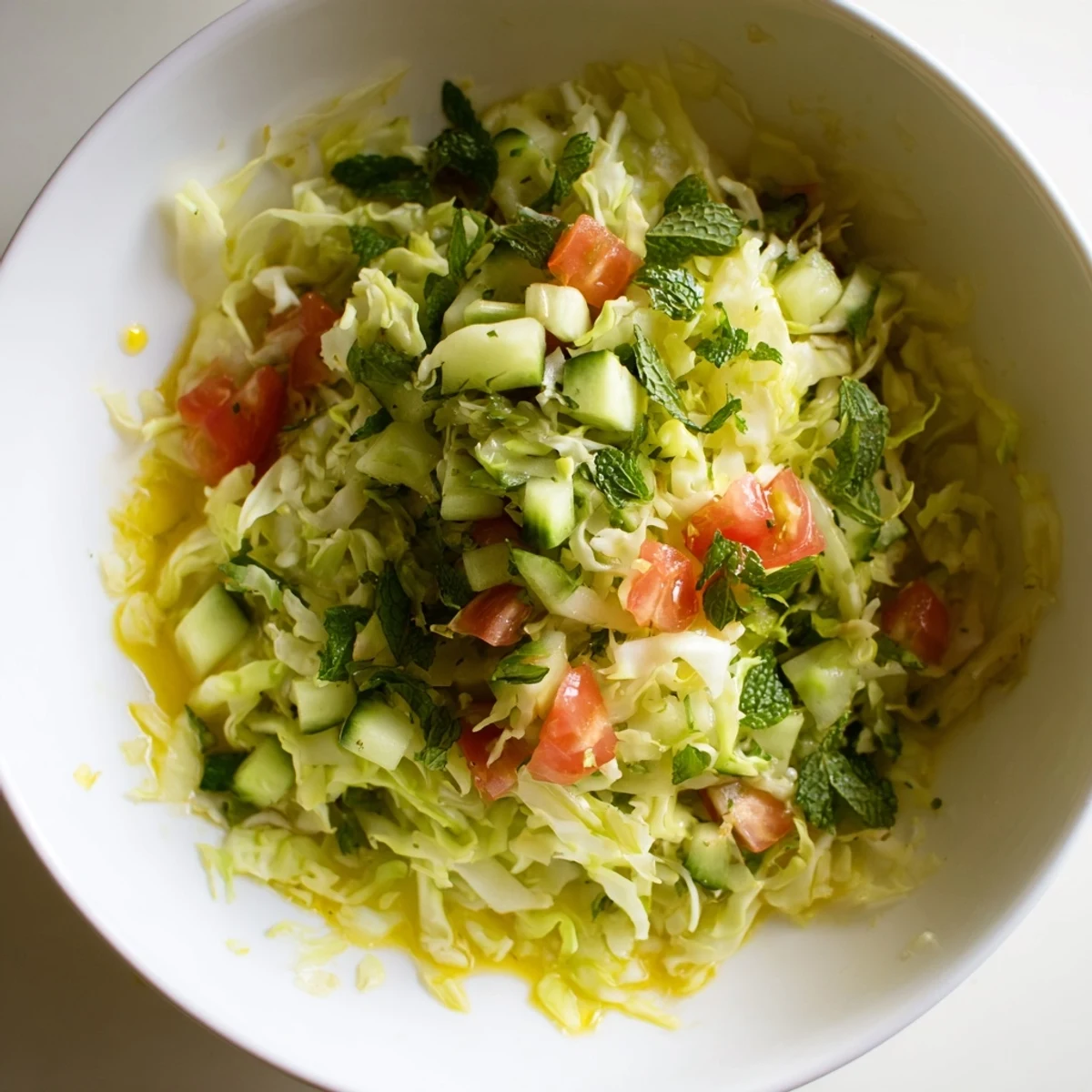 Es una ensalada libanesa ligera y vigorizante, ideal para disfrutar con pita caliente o falafel.