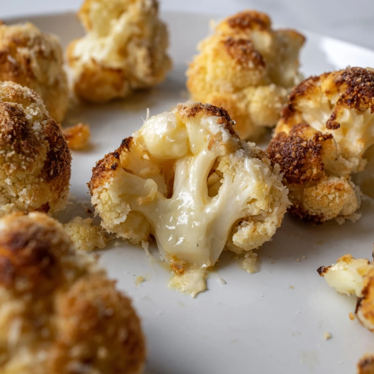 Close-up of Cheesy Stuffed Cauliflower Head, the golden topping with herbs and breadcrumbs adds texture to this vegetarian, gluten-free main dish.