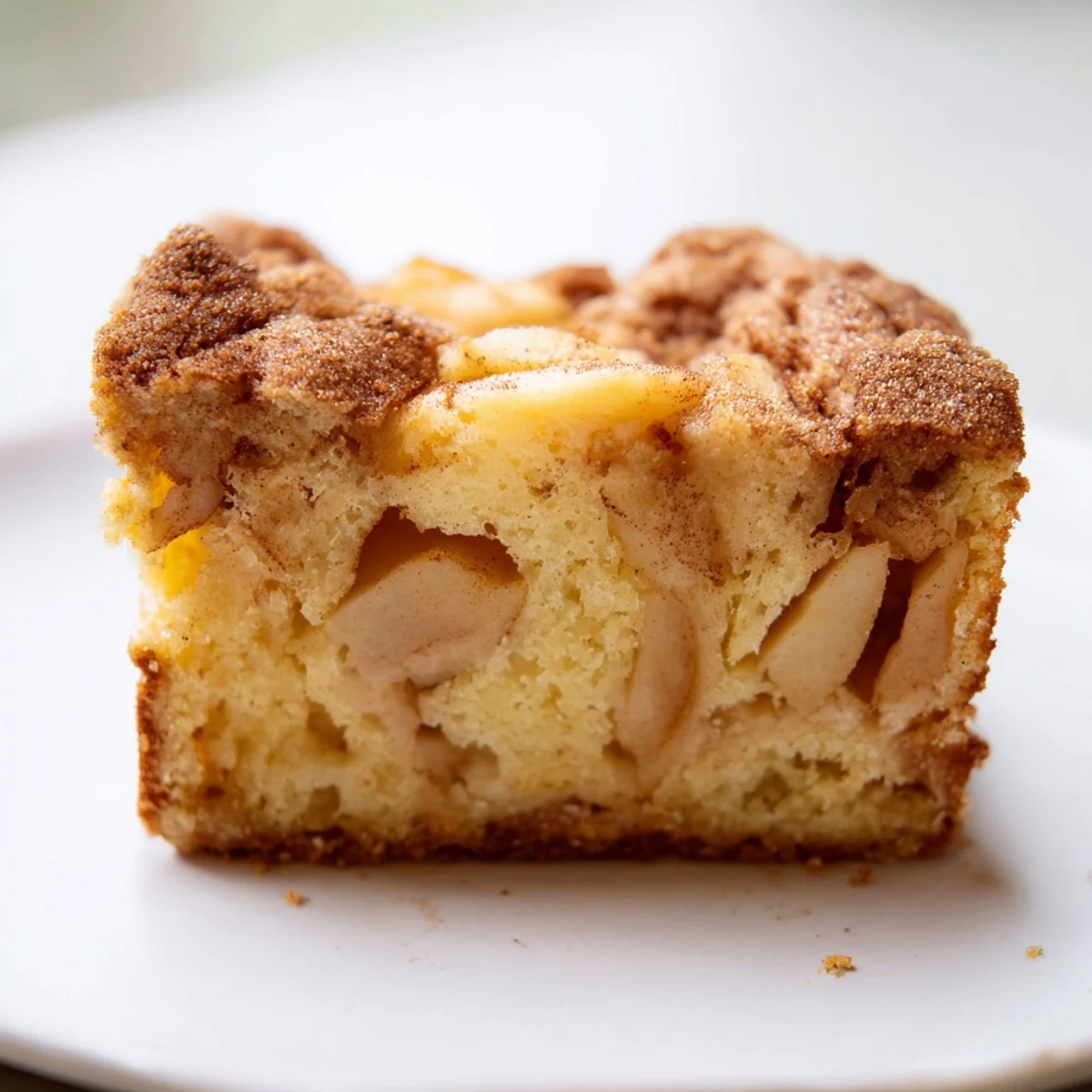 Homemade Baked Apple Cake cooling on a wire rack, dusted with powdered sugar and ready for a cozy breakfast.