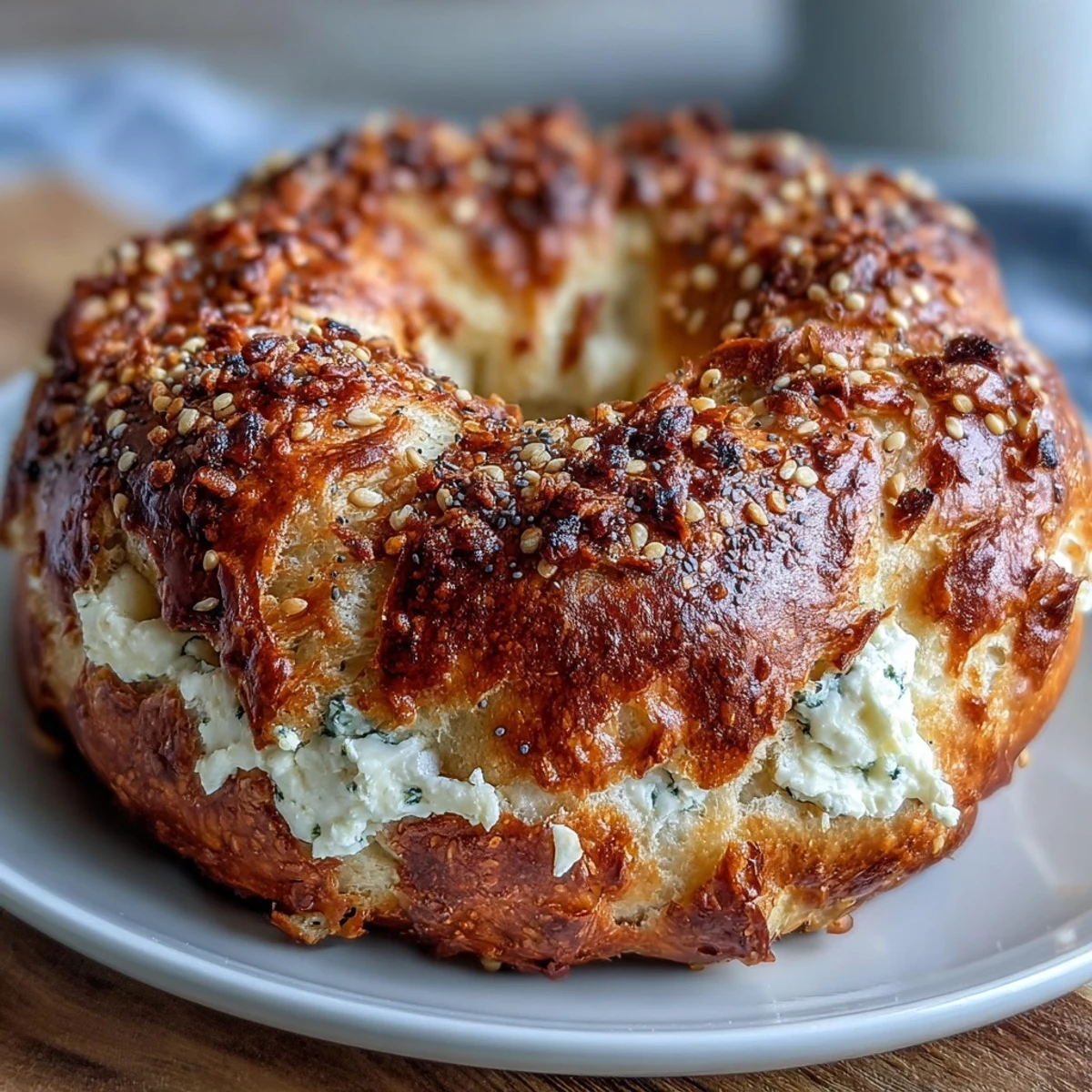 Golden-brown Greek Yogurt Bagels with everything seasoning, showing a chewy, fluffy interior perfect for a quick breakfast.  