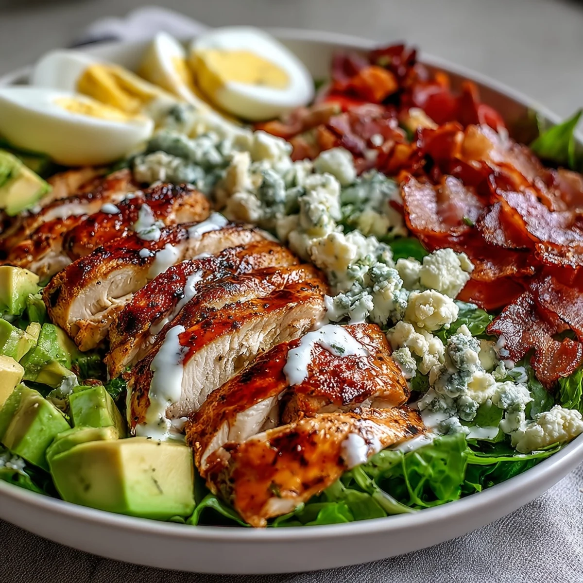 Un colorido Cobb Salad Bowl con pollo a la parrilla y aguacate cremoso.