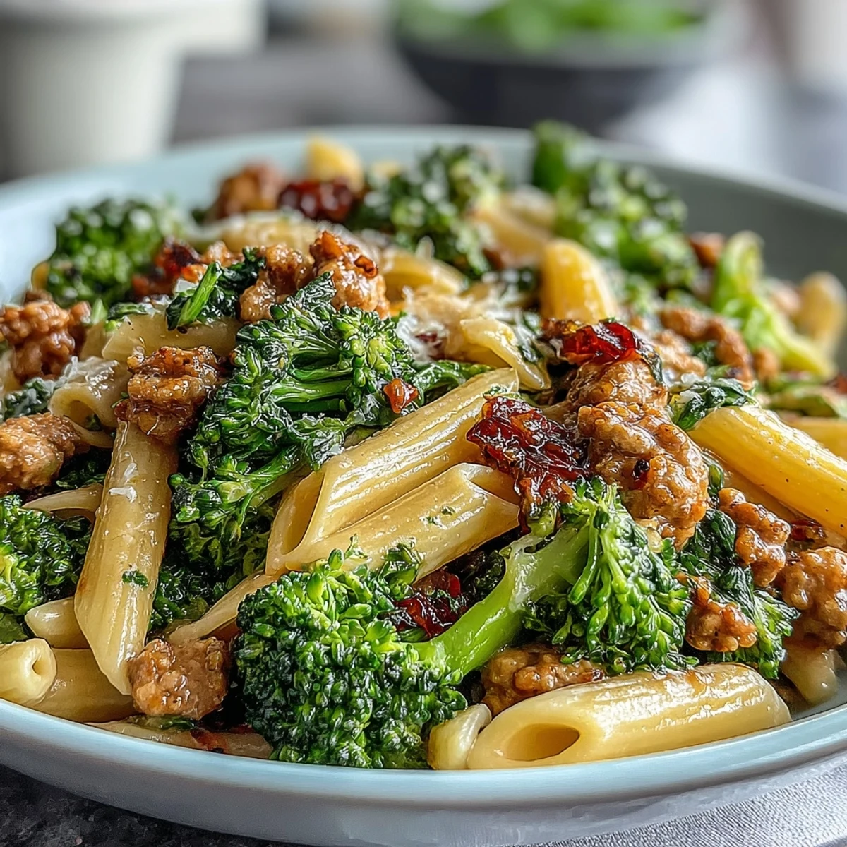 A quick 30-minute weeknight dinner, this Sweet & Spicy Turkey Broccoli Pasta is served steaming.
