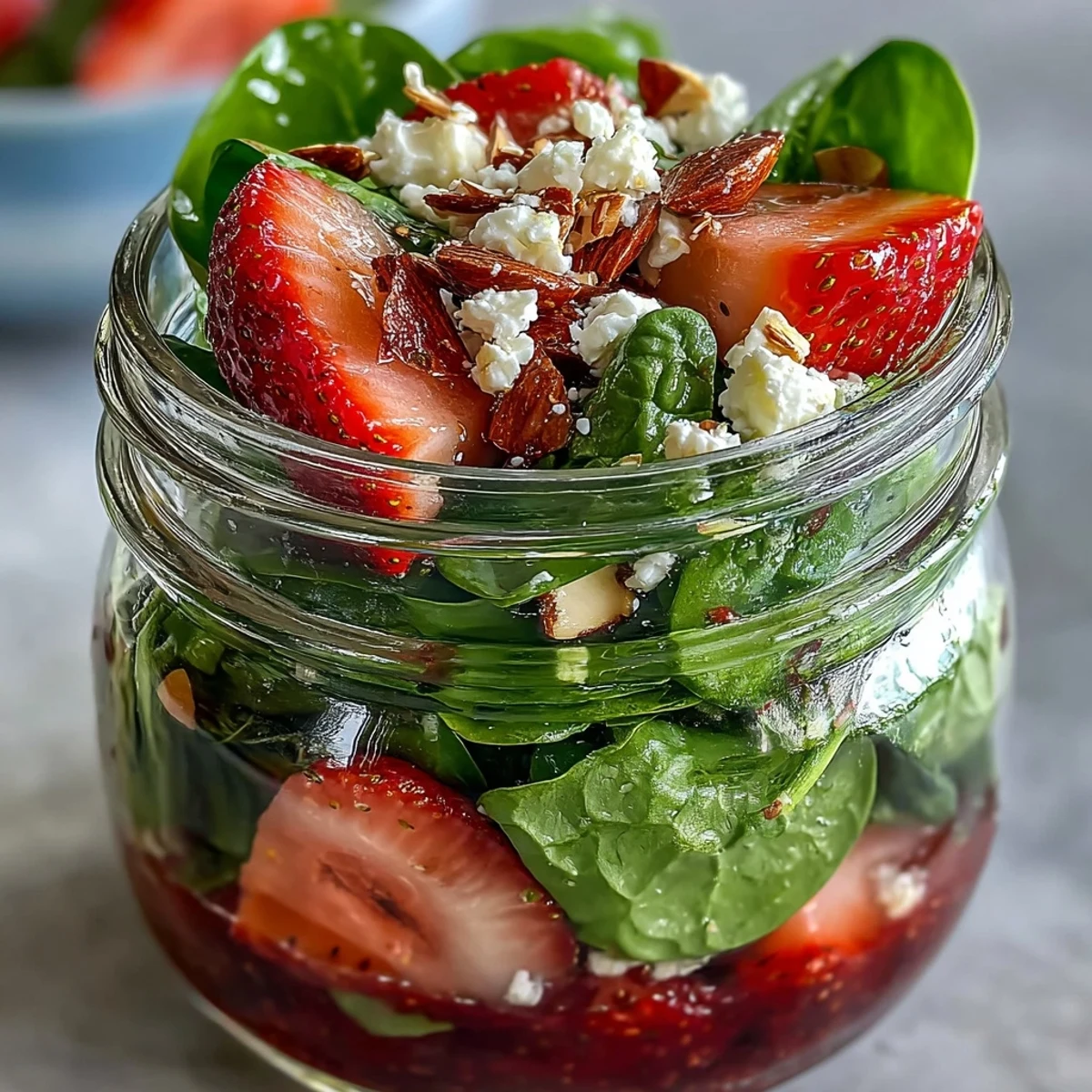 Fresas y espinaca en frascos