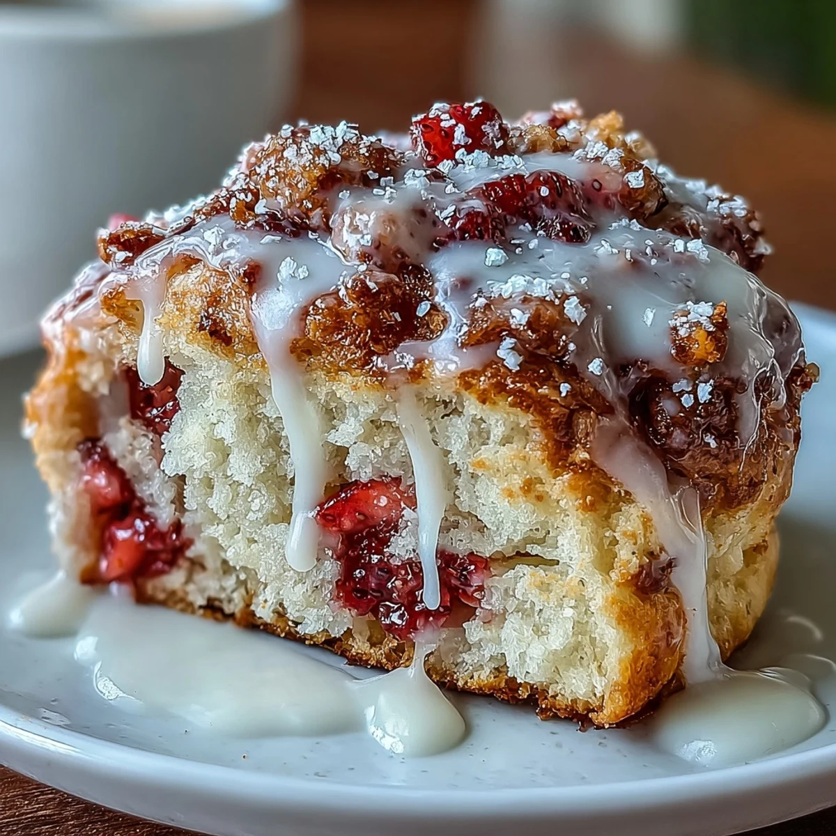 3. Tender scones filled with diced strawberries and finished with a zesty lemon glaze, paired with colorful fresh berries.