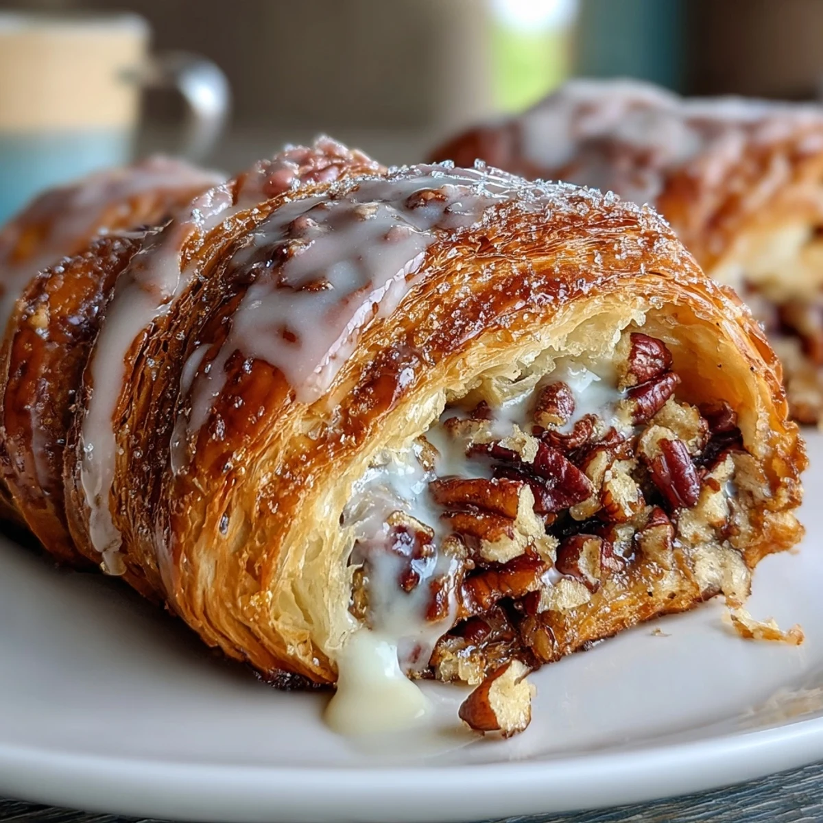 2. Flaky King Cake-inspired croissants filled with spiced pecan filling, baked until golden and decorated with colorful sanding sugars for a festive treat.  