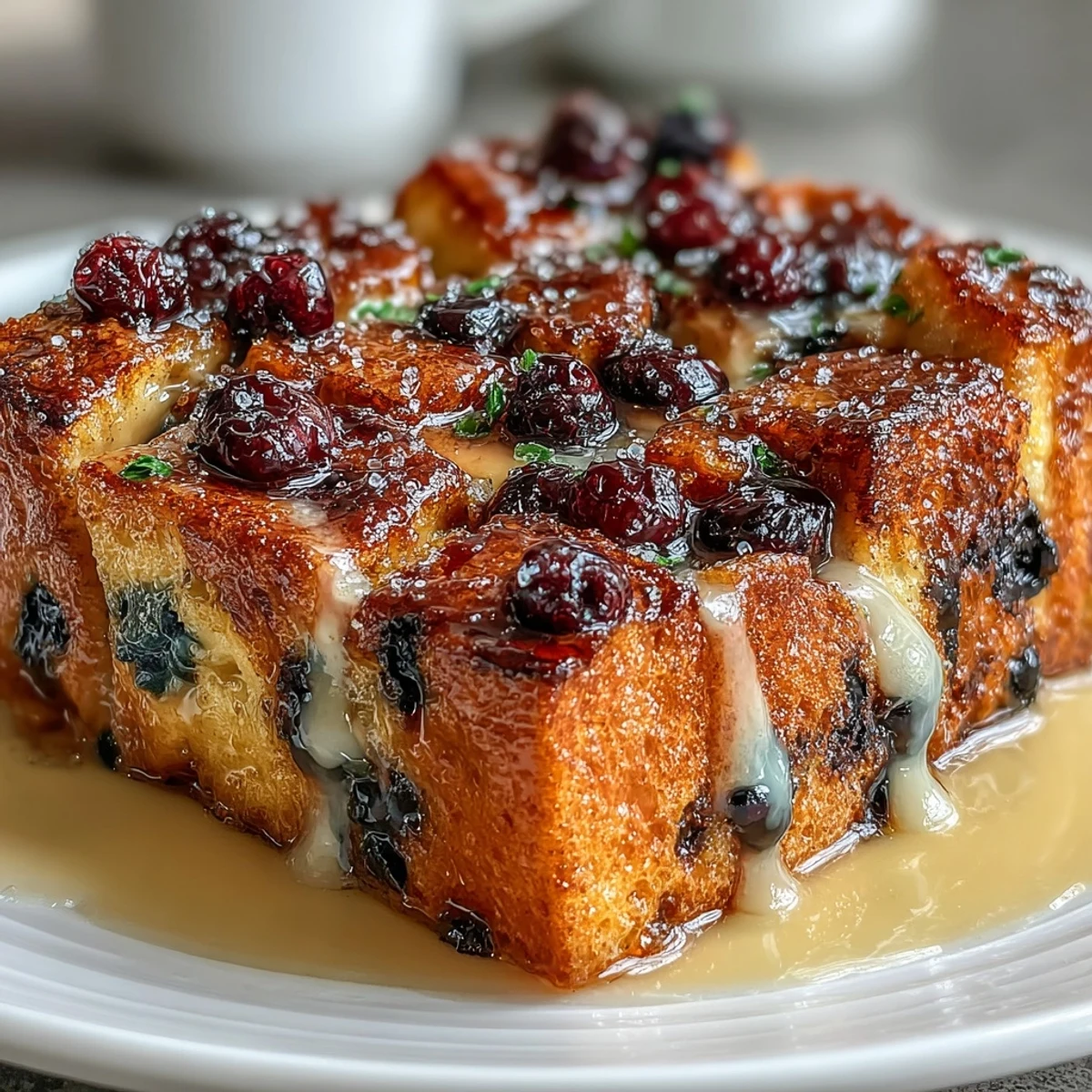Delicioso desayuno horneado de pan de masa madre con arándanos y limón, con una textura dorada y crujiente por fuera.  