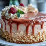 Delicado pastel de terciopelo rosé con glaseado de queso crema y goteo de oro.