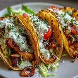Tacos vegetarianos de col crujiente, adornados con tomates y queso rallado.