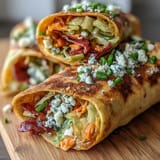 Sabrosos wraps de col búfalo vegetarianos con vegetales picantes y aderezo cremoso.